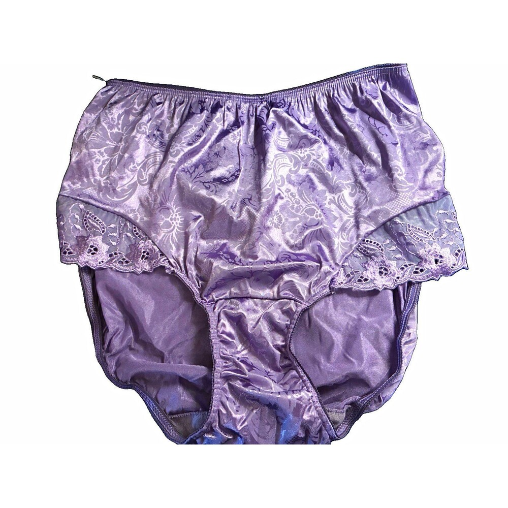 Vtg Solange SECOND SKIN Satin w lace Full Brief Granny Panties, Sz 14/16, New